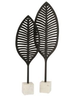 Statue Feuille Deco Aluminium Noir / Blanc Taille L (20.5X7.5X71Cm)