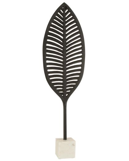 Statue Feuille Deco Aluminium Noir / Blanc Taille L (20.5X7.5X71Cm)