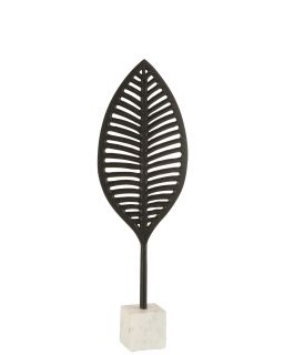 Statue Feuille Deco Aluminium Noir / Blanc Taille S (19.5X8X59Cm)