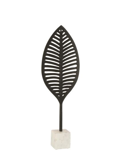 Statue Feuille Deco Aluminium Noir / Blanc Taille S (19.5X8X59Cm)