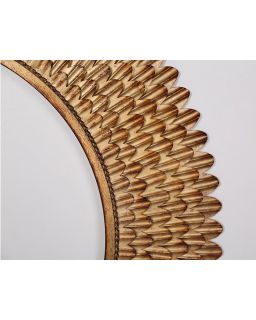 Miroir Plumes Metal Dore Patine Ø76Cm