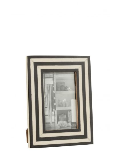 Cadre Photo Rectangle Plat Lignes Resine Noir Blanc Small S (17x9x22cm)