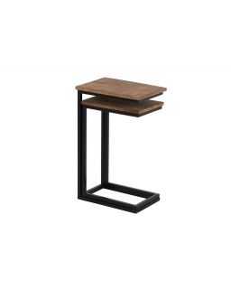 Set De 2 Table Gigogne Rectangulaire Metal Bois Noir Naturel(42x28x64,5cm)