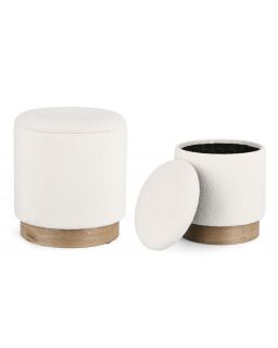 Set2 Pouf Coffre Zoya Blanc, Ø30.5X35H Cm, Ø37X42H Cm