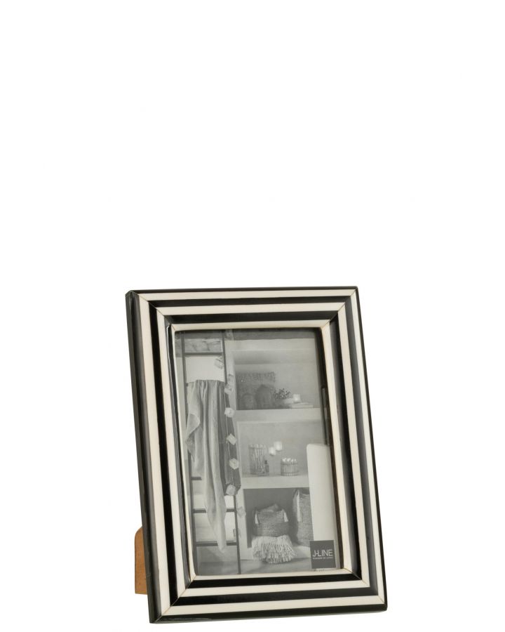 Cadre Photo Rectangle Lignes Resine Noir/Blanc Small (9x14x20cm)