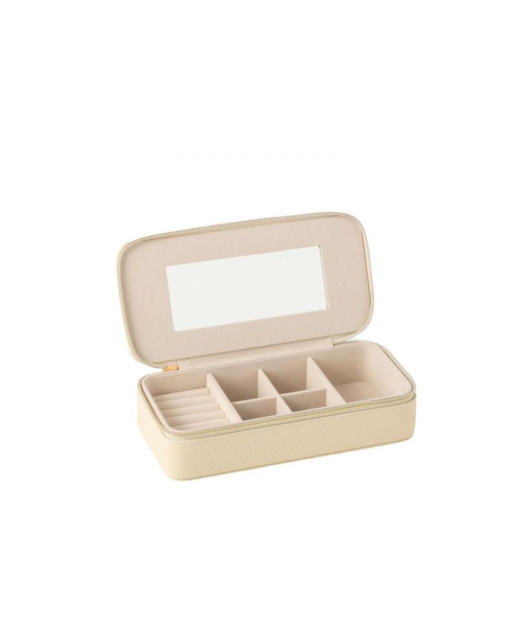 Boite A Bijoux Rectangle+Miroir Cuir Artificiel Beige (24x11,5x6cm)