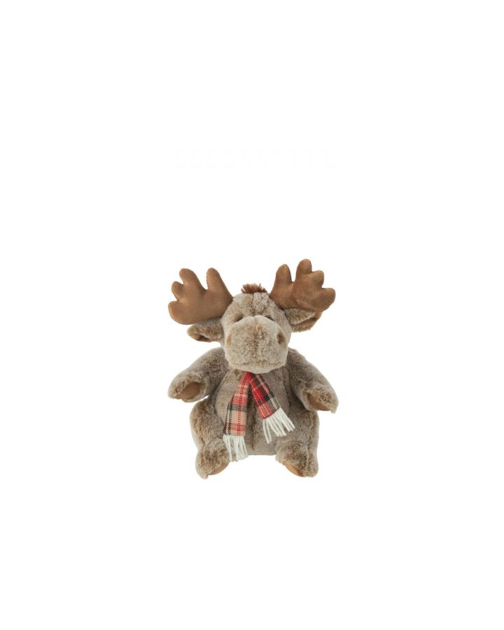 Renne + Echarpe Peluche Polyester Marron Small(23x16x23cm)