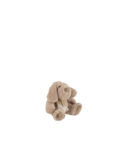 Chien+Echarpe Assis Textile Beige Small(18x15x20cm)