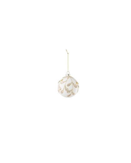 Boule De Noel Gouttes Paillettes Verre Blanc/Or(8x8x8cm)