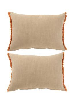 Coussin Rectangle Fleurs Broderie Coton Greige/Orange Assortiment De 2 (50x35x15