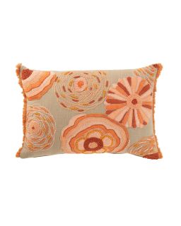 Coussin Rectangle Fleurs Broderie Coton Greige/Orange Assortiment De 2 (50x35x15