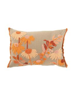 Coussin Rectangle Fleurs Broderie Coton Greige/Orange Assortiment De 2 (50x35x15