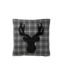 Coussin Cerf Carreaux Poly Blanc Noir(45x45x10cm)