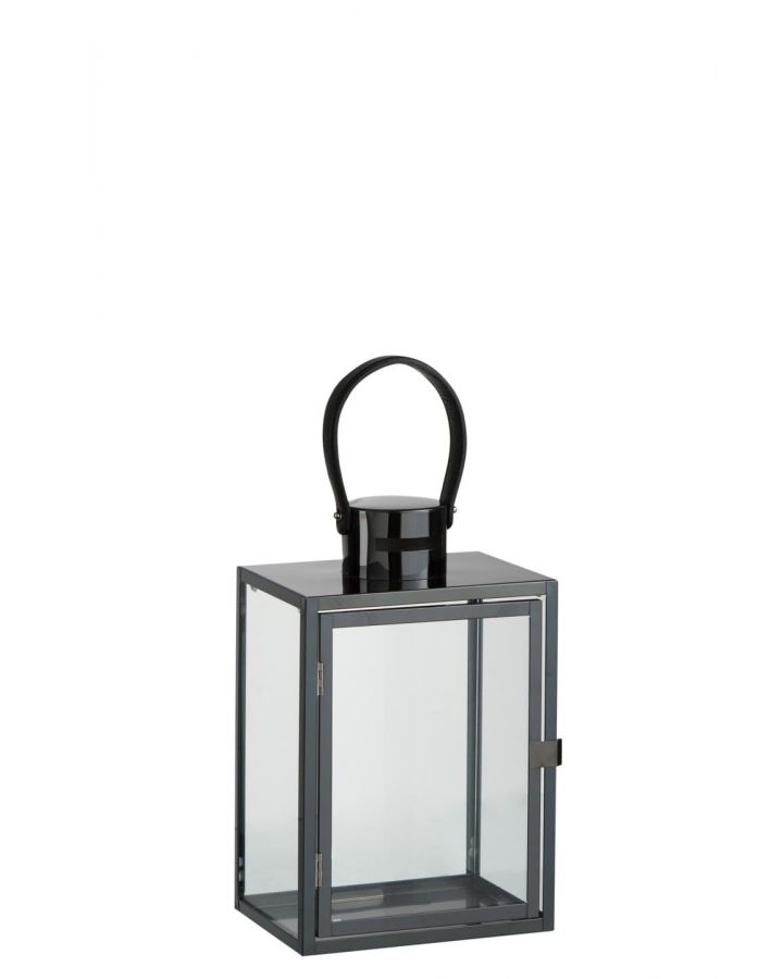 Lanterne Rec Acier Verre Noir (20X15.5X44Cm)