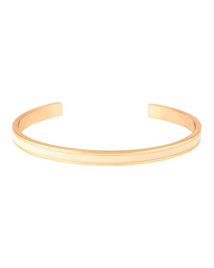 Jonc Ouvert Ajustable En Laiton Doré Et Laqué., Bangle, Couleur Blanc Sable