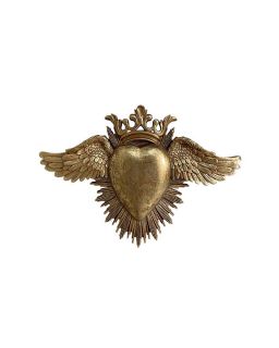 Decoration Murale, Ex-Voto Coeur Ailes Dore 24,5X17,5Cm