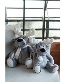 Elan Avec Echarpe Peluche Gris / Blanc Taille S (22X21X29Cm)