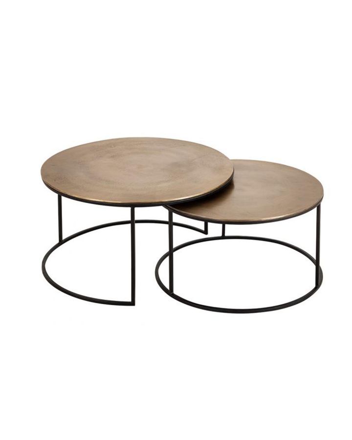 Table Basse X2 Felia Doré+Noir Ø75Xh44+D65Xh39Cm Aluminium+Fer